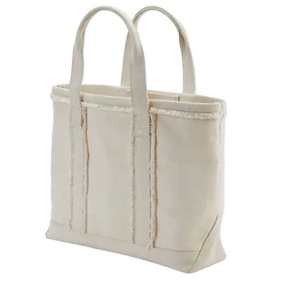 NWT J Jill Large 19” Canvas Tote Bag “Natural” Cream Fringe - Picture 1 of 13